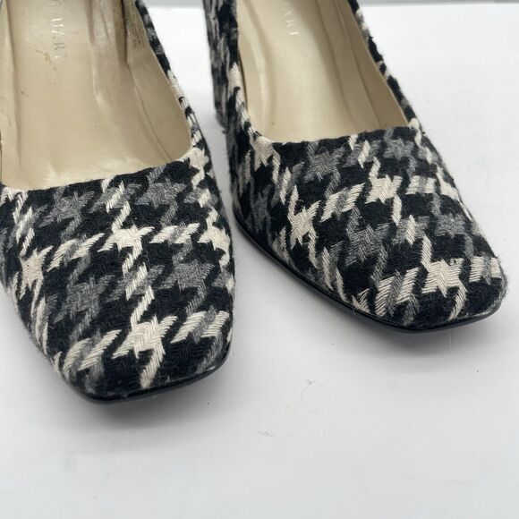 Colin Stuart Size 6.5 Houndstooth High Heels Black Gray Square Toe Fabric Upper - Picture 5 of 9